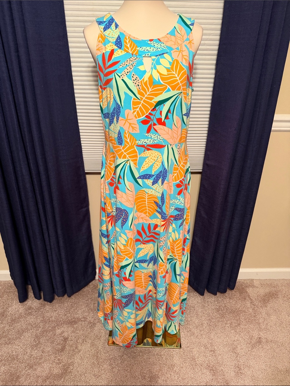 Talbots Tropical Maxi Dress in Turquoise, Orange, Yellow, Coral
